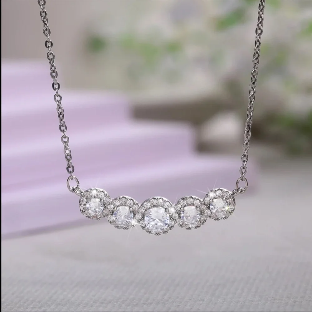 New Women’s 925 Silver Beautiful Diamond necklace - Picture 4 of 5